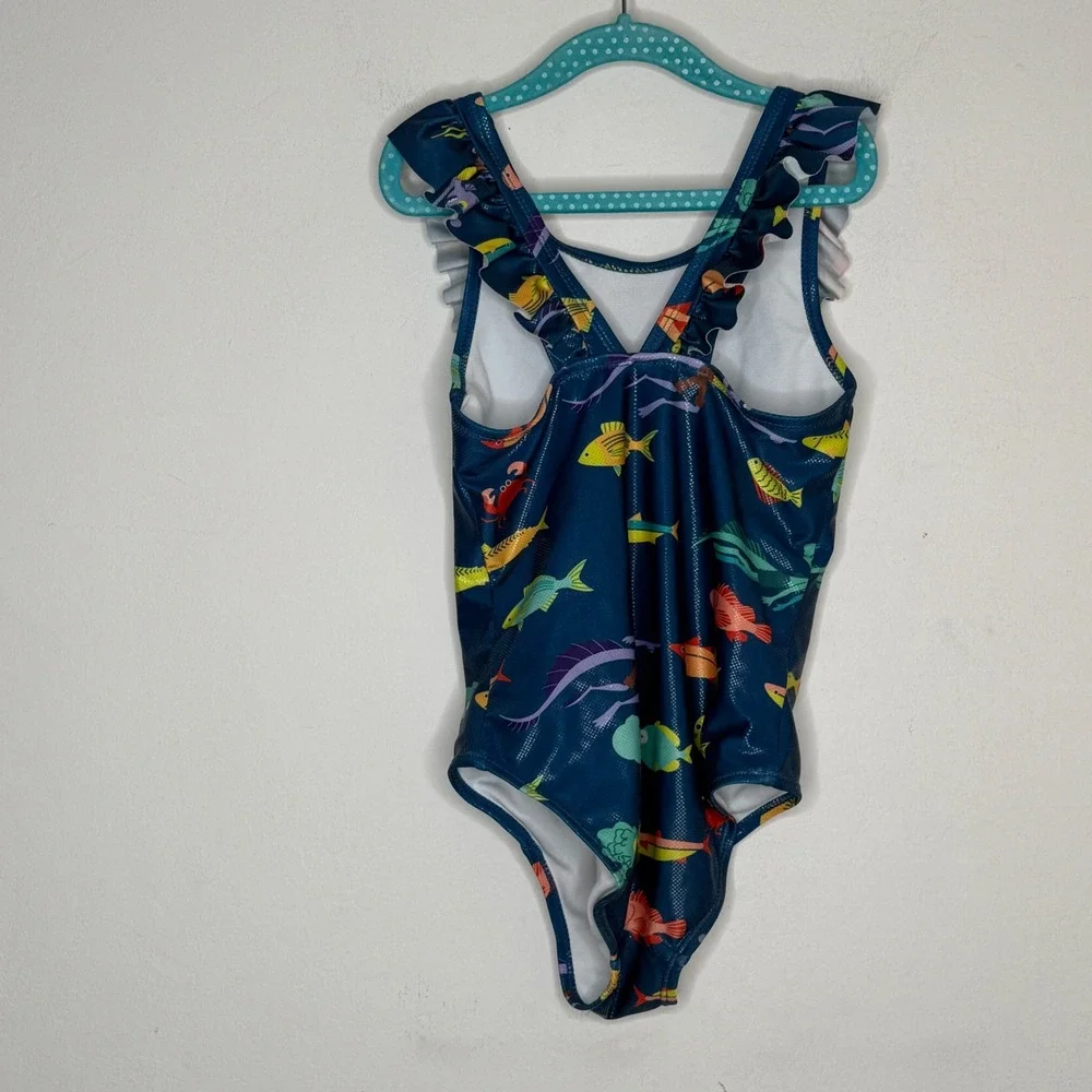 Disney Luca Swimsuit Size 7/8 Blue Ruffle One Piece Swimwear Pixar Summer Beach
